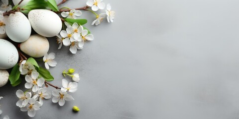 table setting with spring flowers for Easter celebration. ai generated - obrazy, fototapety, plakaty