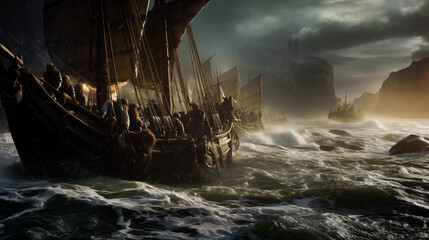 Obraz premium The arrival of the Vikings in England in ancient times.