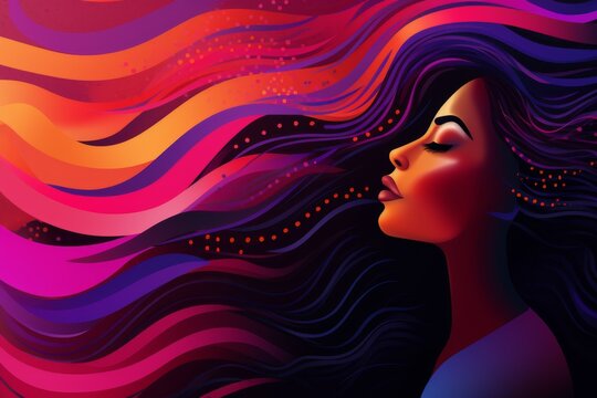 Banner with copy space, portrait of African American woman on purple and pink colored banner, concept for African American History Month, black history month, women's day, women's history month