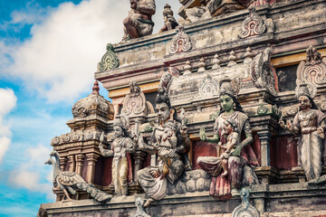 Close-Up of Indian Temple Building With Statues