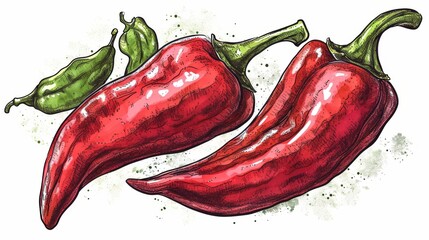 Vintage pepper chili hatching color illustration on white background - obrazy, fototapety, plakaty