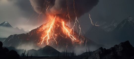volcano eruption, lightning, disaster 13 - obrazy, fototapety, plakaty
