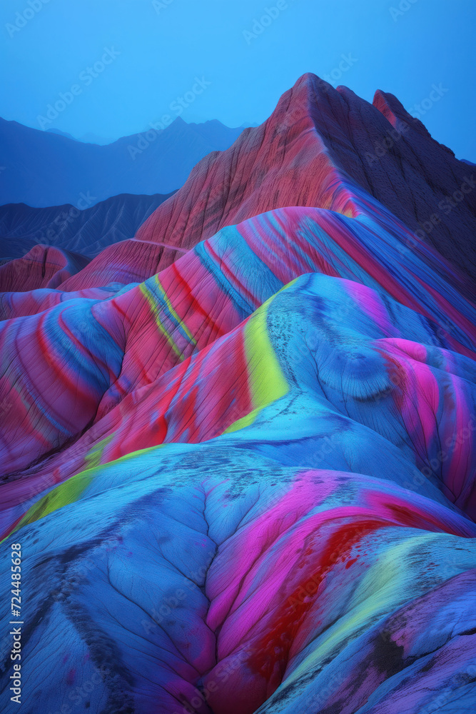 Poster surreal colorful landscape inspired by zhangye danxia mountains. background image. created with gene