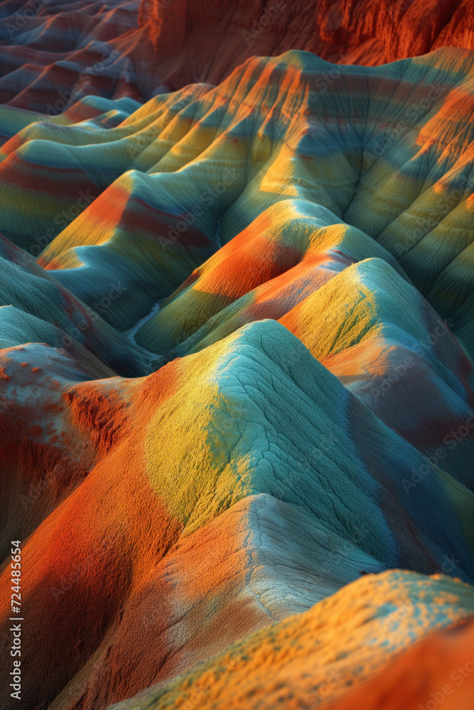 Poster surreal colorful landscape inspired by zhangye danxia mountains. background image. created with gene
