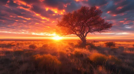 Rolgordijnen sunset in the savanna, Landscape © Tri_Graphic_Art