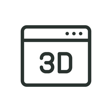 3D printing software isolated icon, 3d modeling application window vector symbol with editable stroke