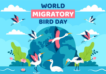 Migratory Bird Day Social Media Background Flat Cartoon Hand Drawn Templates Illustration