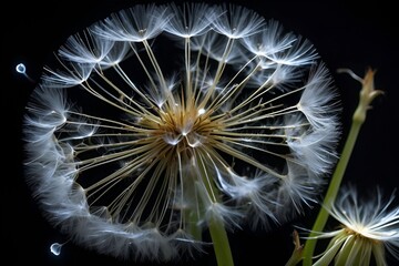 Heavenly Blooms, Dandelion's Celestial Glow in Closeup, Beautiful flower with seeds closeup