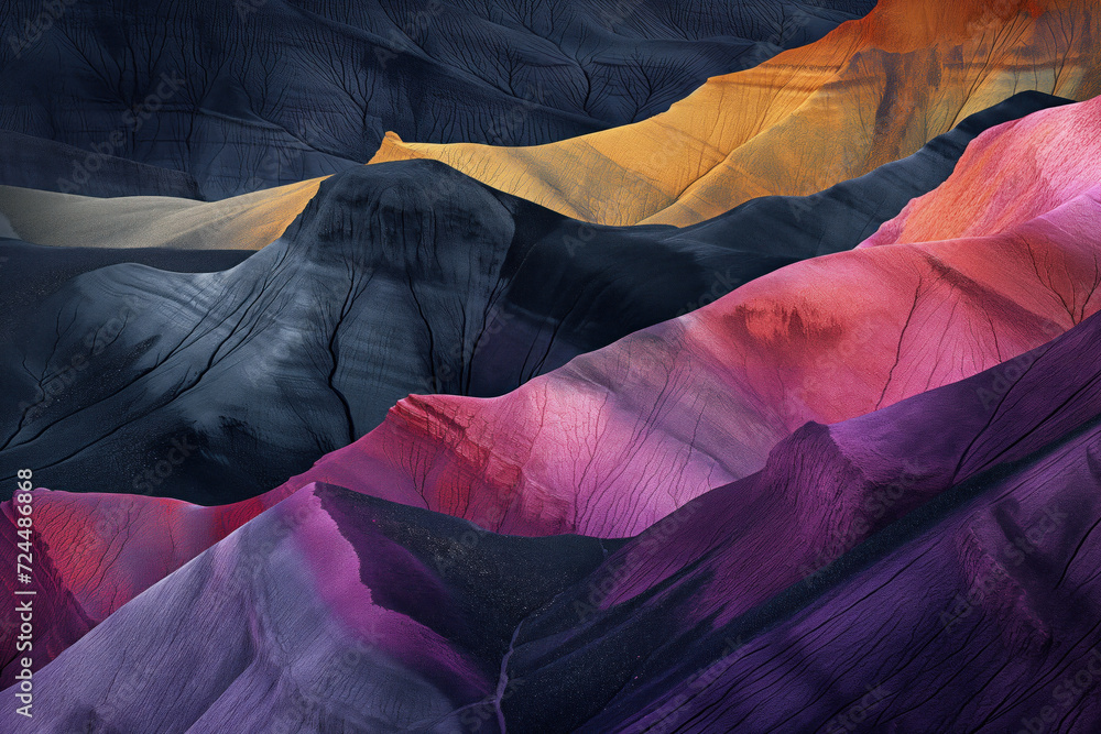 Poster surreal colorful landscape inspired by zhangye danxia mountains. background image. created with gene
