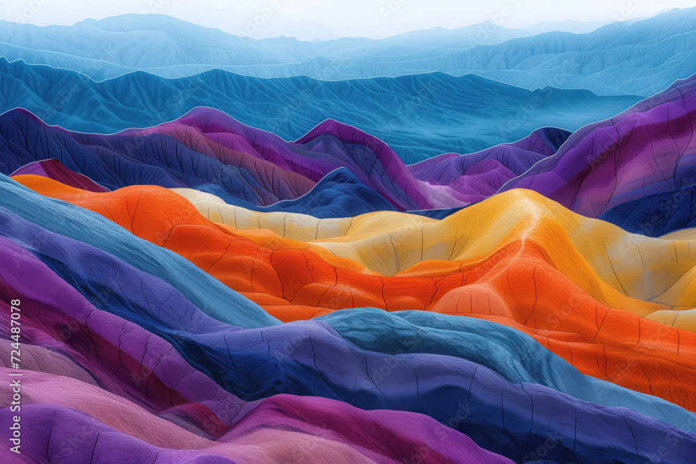 Poster surreal colorful landscape inspired by zhangye danxia mountains. background image. created with gene