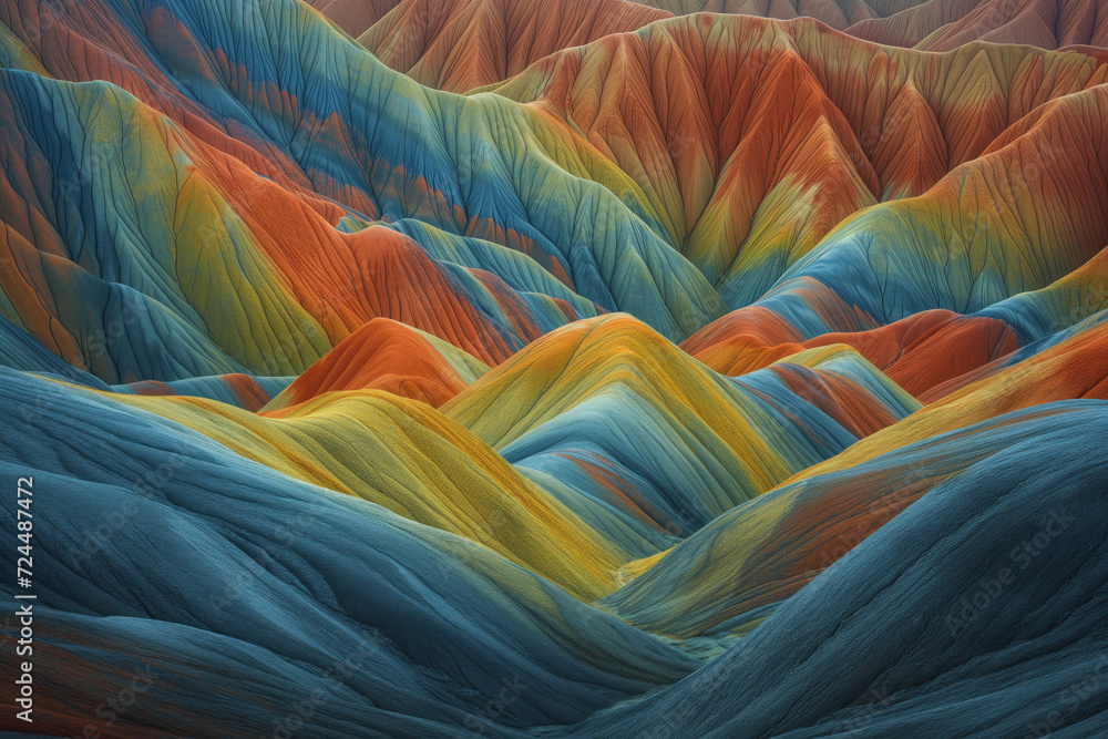 Poster surreal colorful landscape inspired by zhangye danxia mountains. background image. created with gene