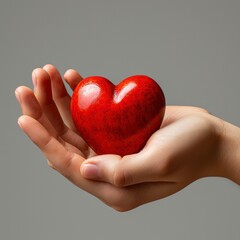 Hand Holding Small Red Heart On White Background, Illustrations Images