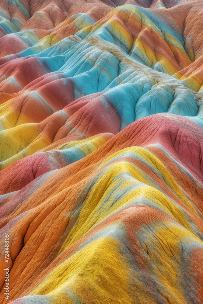 Poster surreal colorful landscape inspired by zhangye danxia mountains. background image. created with gene
