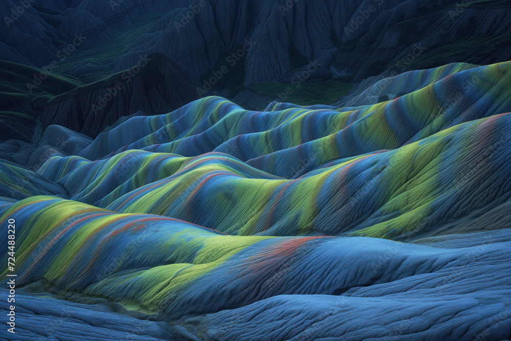 Poster surreal colorful landscape inspired by zhangye danxia mountains. background image. created with gene