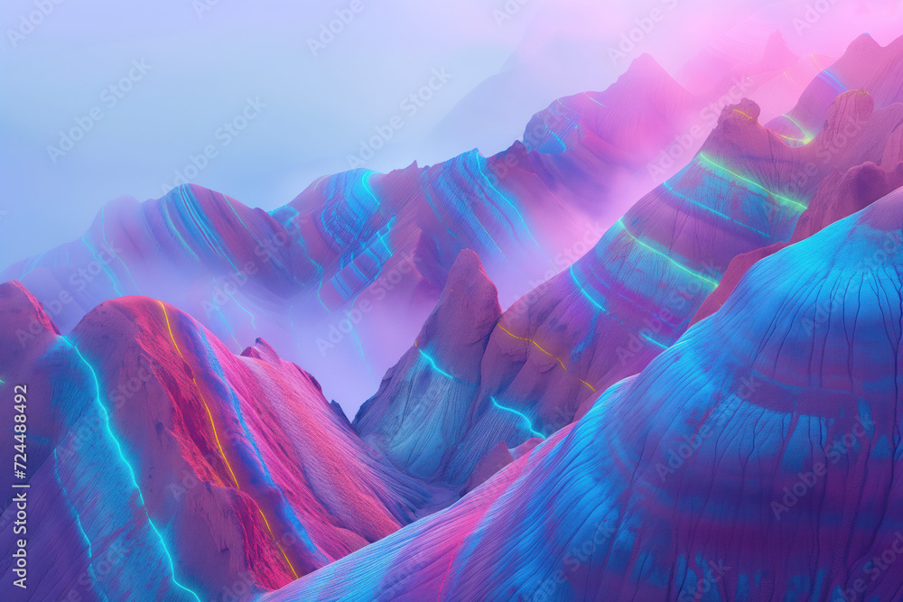 Poster surreal colorful landscape inspired by zhangye danxia mountains. background image. created with gene