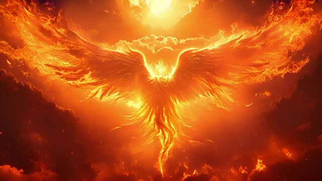 With wings like molten fire this celestial being embodies the everlasting spirit of the phoenix rising from the ashes.