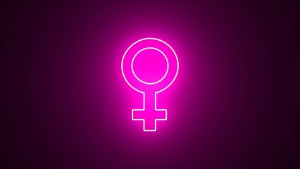 Abstract pink neon gender symbol icon. Sex Neon icon, Glowing neon female logo icon symbol on black background. 3D rendered illustration.