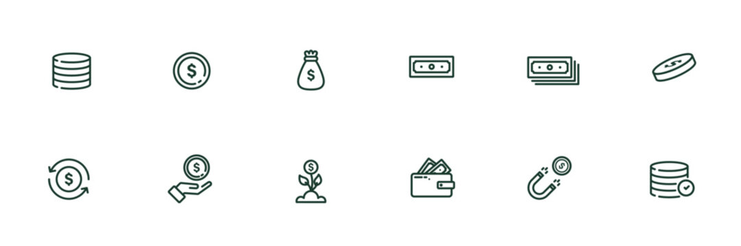  Set of Money Related Vector Line Icons. Simple desig. Vector illustration