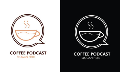 minimalistic coffee podcast logo design concept.  - obrazy, fototapety, plakaty