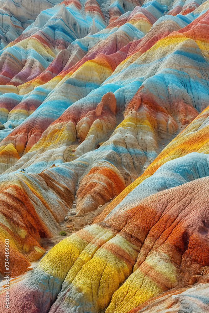 Poster surreal colorful landscape inspired by zhangye danxia mountains. background image. created with gene