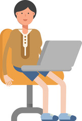 Boy Student Character Working on Laptop
