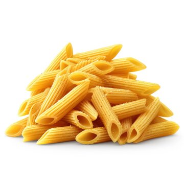 Italian Penne Rigate Macaroni Pasta Close On White Background, Illustrations Images
