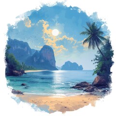 Krabi Beach On White Background, Illustrations Images
