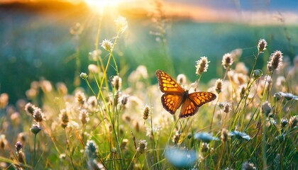 Butterfly beautiful, grass field, sunny, nature