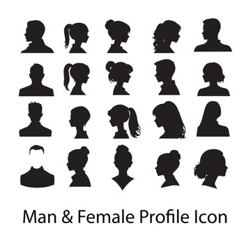 Set of silhouettes of people profile and head vector 