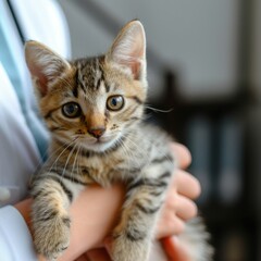 cat kitten in the doctor's arms. veterinary medicine treat pets. love to the animals