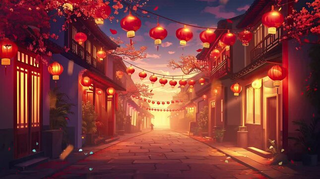 chinese new year decoration Seamless looping 4k time-lapse virtual video animation background. Generated AI