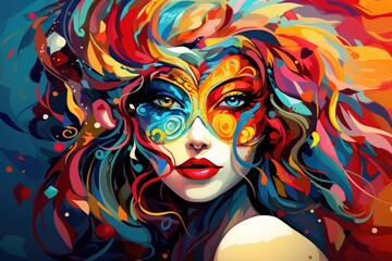 Obraz premium Vibrant Masquerade: Artistic Vision of Urban Carnival Beauty Generative AI