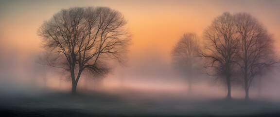 Fototapeta na wymiar Morning Fog Elegance: Captivating Image of Sunshine Piercing Through Foggy Ambiance.