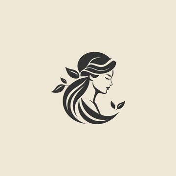 Beautiful women and leaves logo design vector template © Lesuna