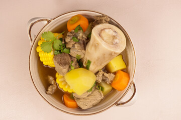 Caldo De Res is a Mexican Beef Soup Made with Beef Bones, Potatoes, Corn and Vegetables.