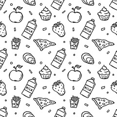Seamless food pattern. Doodle food background