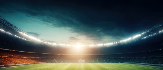 Empty soccer football stadium with lights on as sport background