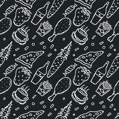 Seamless food pattern. Doodle food background
