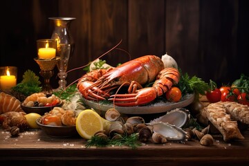 Seafood Feast: Table Setting for a Gastronomic Experience in Restaurant or Home Environment