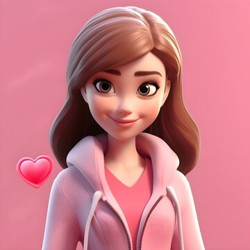 Valentine girl surprise 3D rendering pink background