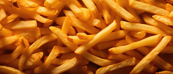 french fries background texture, street fast food. Horizontal banner