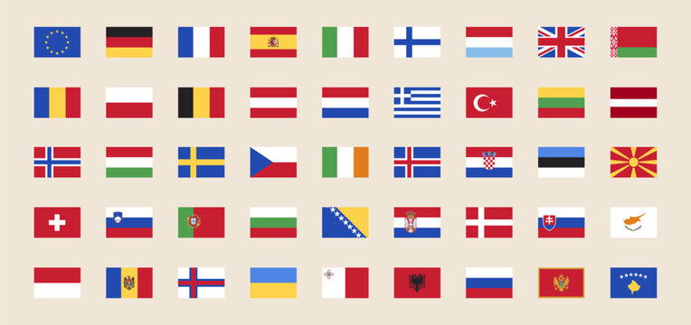 Giant Europe Flag Set With European Flag In Flat Style 