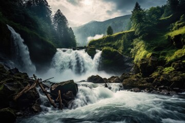 The spellbinding beauty of a majestic waterfall in untamed wilderness