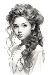 Fototapeta premium Portrait of a girl in the style of a black and white drawing