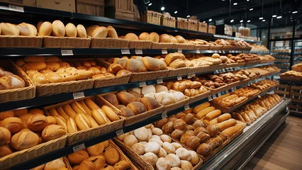 Gordijnen Freshly Baked: A Glimpse into the Bakery Section of a Large Supermarket © 대연 김