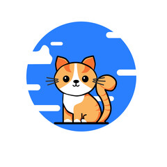 vector illustration of a cute cat with a blue circle background isolated on white