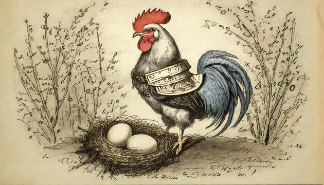 Vintage Ostern Postkarte, Hahn mit Osternest