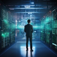 Successful businessman using digital technology to connect globally and navigate the world of finance, data, and virtual development