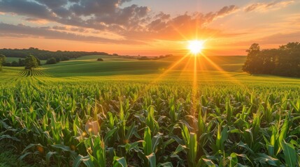 Beautiful corn field at sunrise