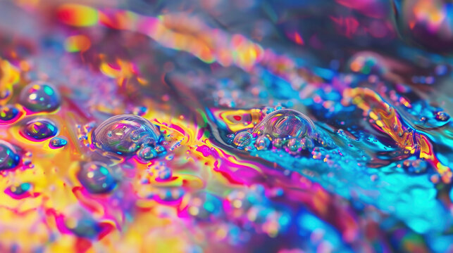 Holographic gradient background. Psychedelic colourful pattern. Trippy moving water glossy texture. Glass holo lilac colours. Modern artificial image